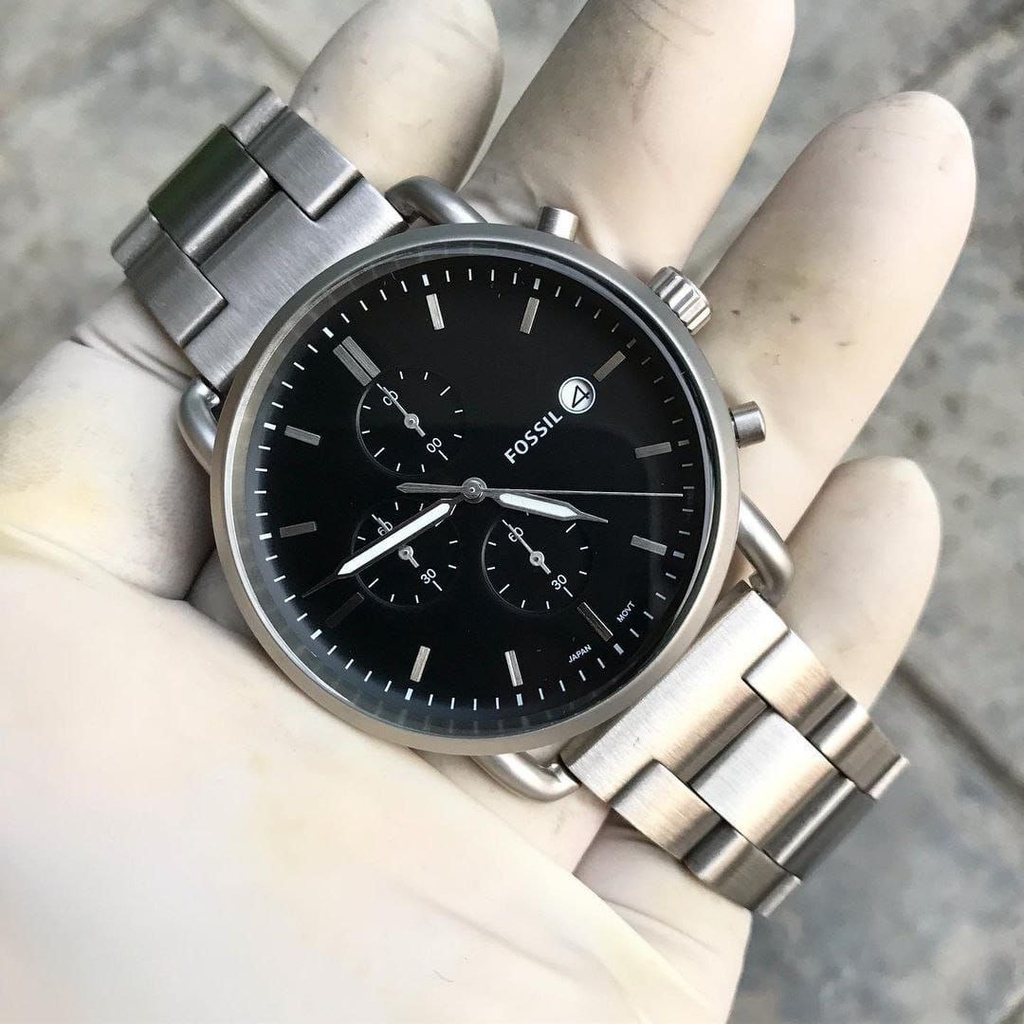 Fossil's Commuter Black Model-FS5399 Quality-7a Gender-Men’s Silver