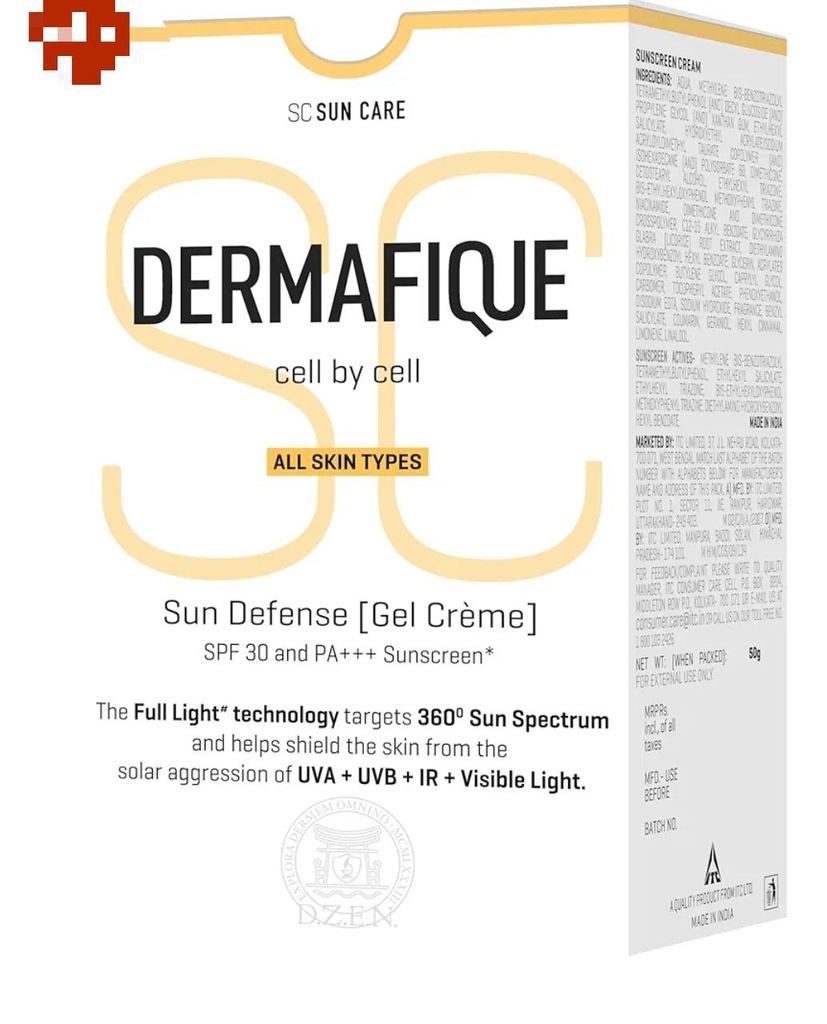 Dermafique Sun Defense Gel Crème, SPF 30, PA +++ Sunscreen 50g, All Skin Types, 360° Sun Spectrum