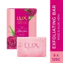 Lux Exfoliating Soap Bar - Rose & Aloevera, Essence Of Himalayas, 125 g (Pack of 5).
