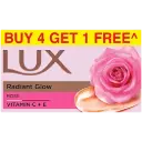 Lux Radiant Glow Rose Bathing Soap, 150 g (Buy 4 Get 1 Free)