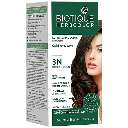 BIOTIQUE Herbcolor Conditioning Hair Color  No Ammonia, 3N Darkest Brown