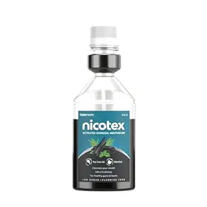 Cipla Nicotex Activated Charcoal Mouthwash | Tea Tree Oil And Menthol | Ultra Freshness With Mild Taste | For Healthy Gums And Teeth | No Sugar | Fluoride Free | 250Ml