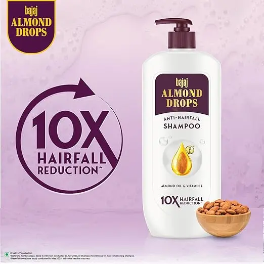 [84] Bajaj Almond Drops Anti Hairfall Shampoo with Almond Oil & Vitamin E | For 10X Hairfall Reduction* & Soft, Shiny Hair* | Paraben Free | Ideal for Men and Women - 340ML