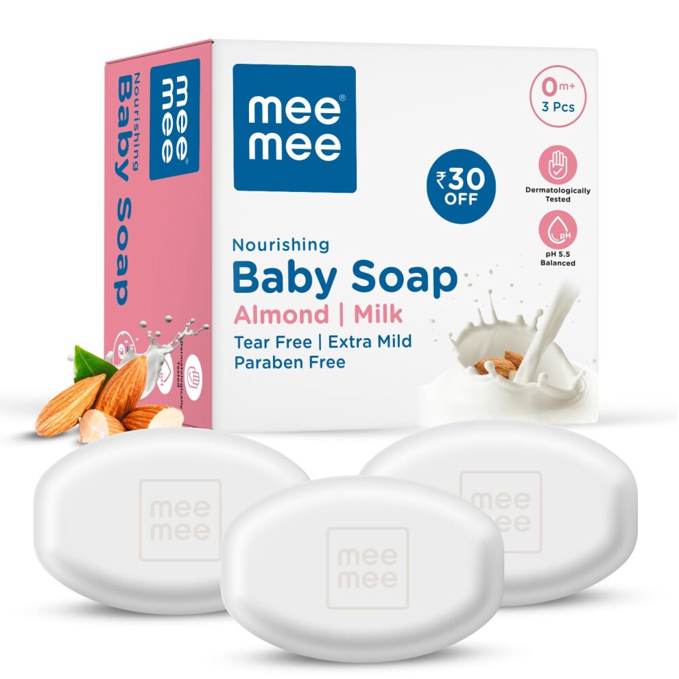 Mee Mee Nourishing Baby Soap With Almond & Milk Extracts, 75 g (Pack of 3)
