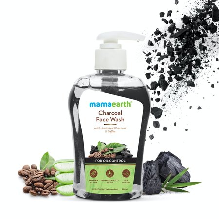 Mamaearth Activated Charcoal Face Wash | Controls Excess Oil & Unclog Pores | Purifying Facial Cleanser | Mildly Exfoliates with Coffee | 8.45 Fl Oz (