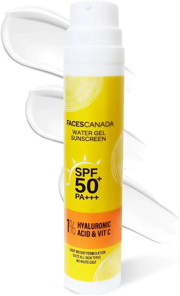 Faces Canada water Gel Sunscreen,with hyaluronic acid and vitamin C for clear skin 50 gm