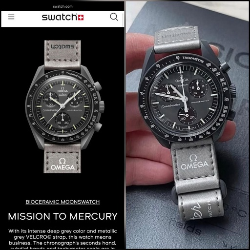 [1404] Omega x Swatch For Men MoonSwatch Collection Model: Mission to Mercury Chronograph Quartz Dial Size: 42mm 