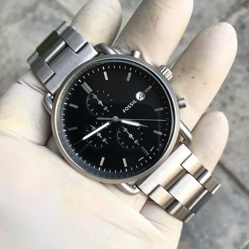 [1525] Fossil's Commuter Black Model-FS5399 Quality-7a Gender-Men’s Silver