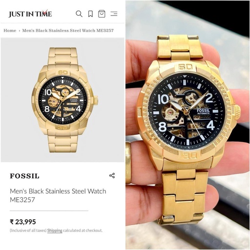 [1638] Fossil For Men 7AA Premium Collection Model Modern Machine Automatic ZBlack Bronson ME3256 Automatic Dial Size - 44mm 