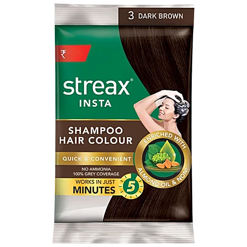 [568] Streax Insta Shampoo Hair Colour, 25 ml Dark Brown