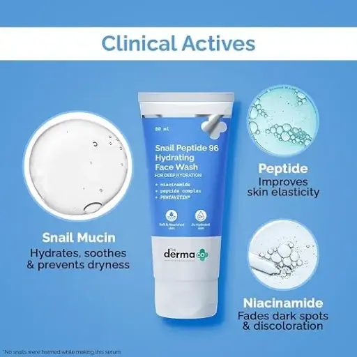 [597] The Derma Co. Snail Peptide 96 Hydrating Face Wash | With Snail Mucin, Niacinamide, Peptide Complex & PENTAVITIN | 2x Hydration With Moisture Lock | Non-Drying Korean Gel Cleanser | Soap Free With Balanced 