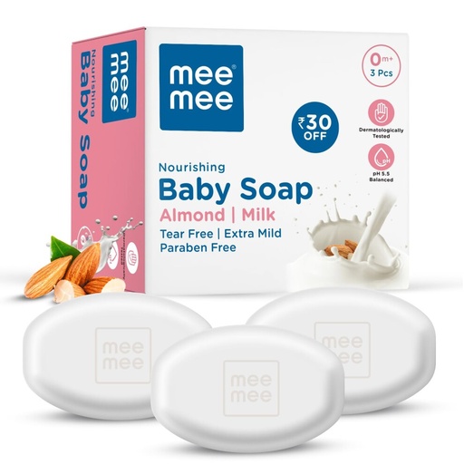[357] Mee Mee Nourishing Baby Soap With Almond & Milk Extracts, 75 g (Pack of 3)