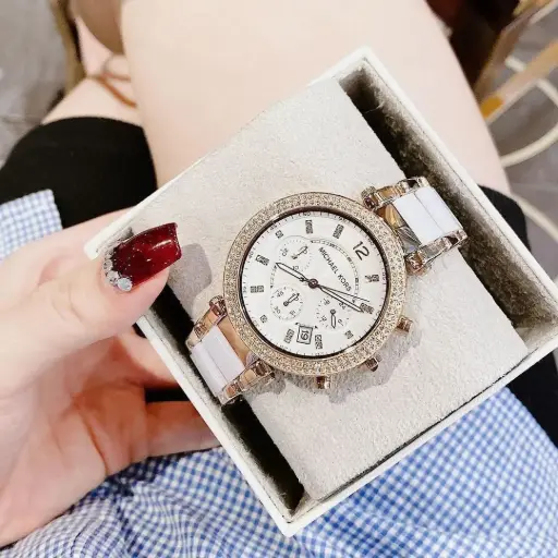 [60026] Michael Kors Luxury White & Gold Stylish Girls Watch